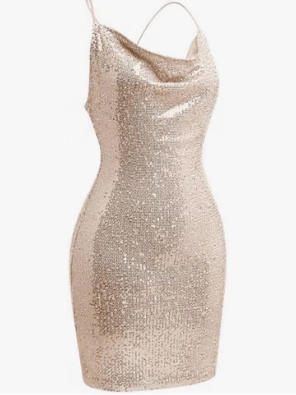 Women’s Sexy Sparkly Dress Sequins Gold Cowl Neck Mini Dress Small